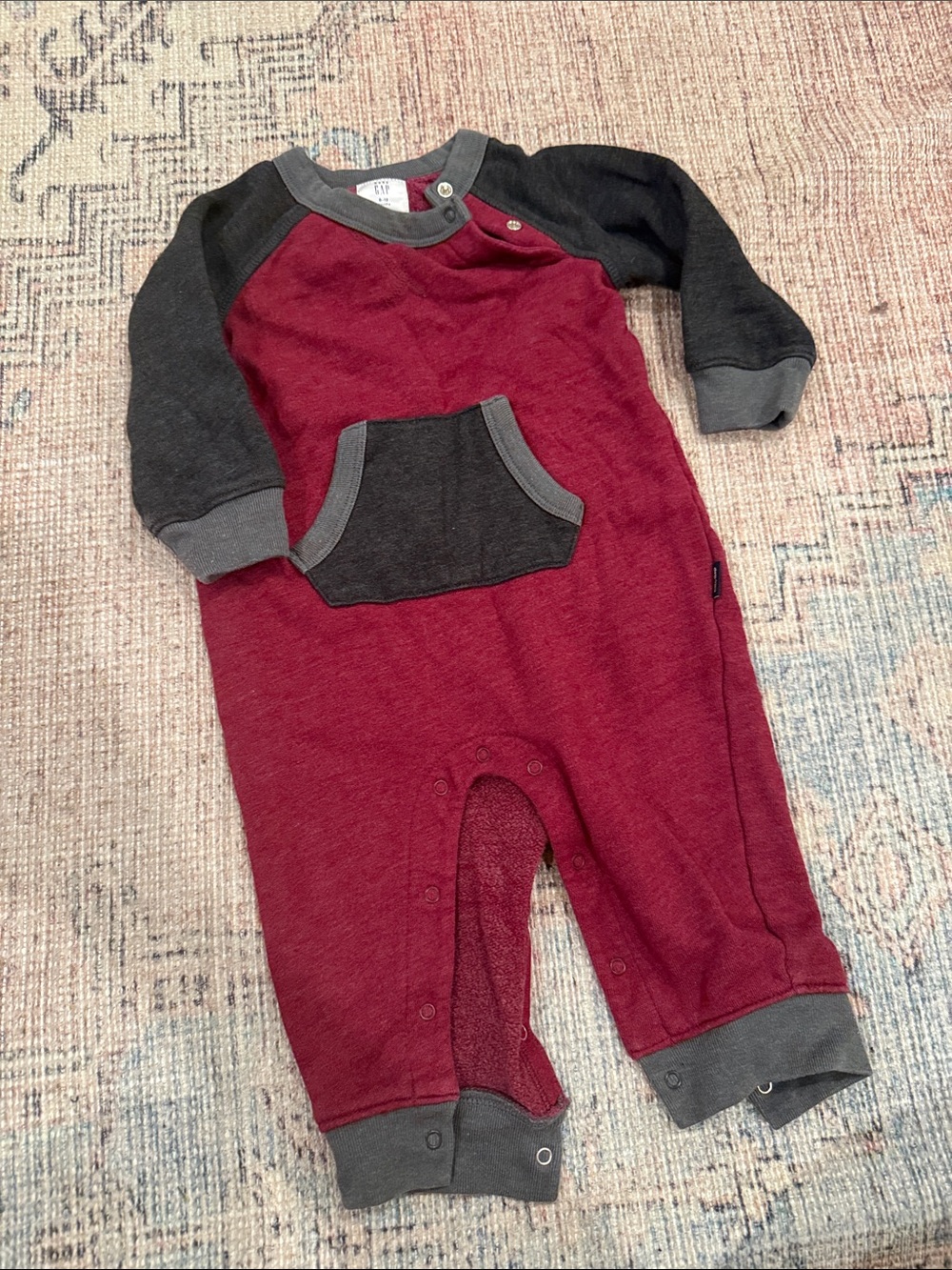 GAP Burgundy and Dark Gray Long-Sleeve One-Piece Footie
